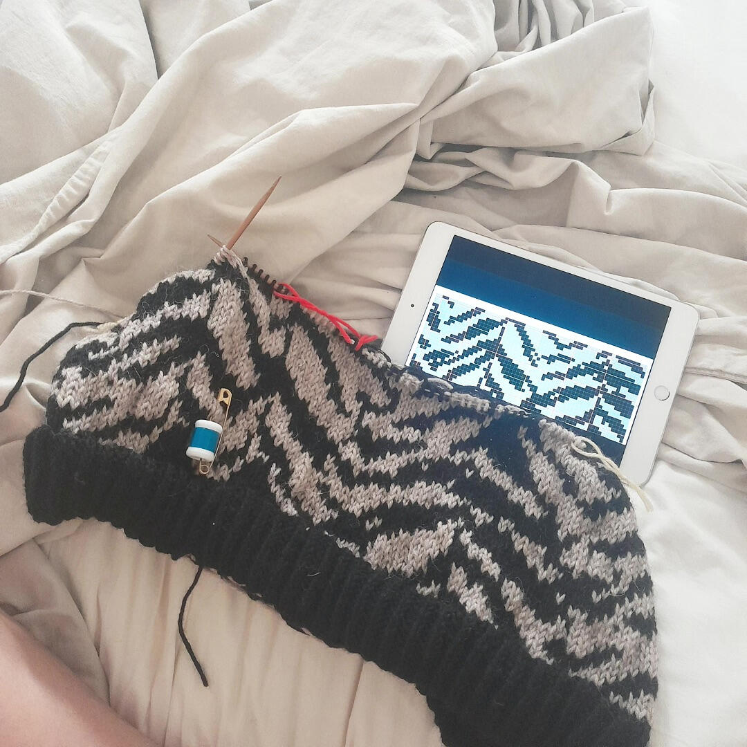 Leftover yarns for contemporary knitting with creative and free colorwork charts for knitters and crocheters.