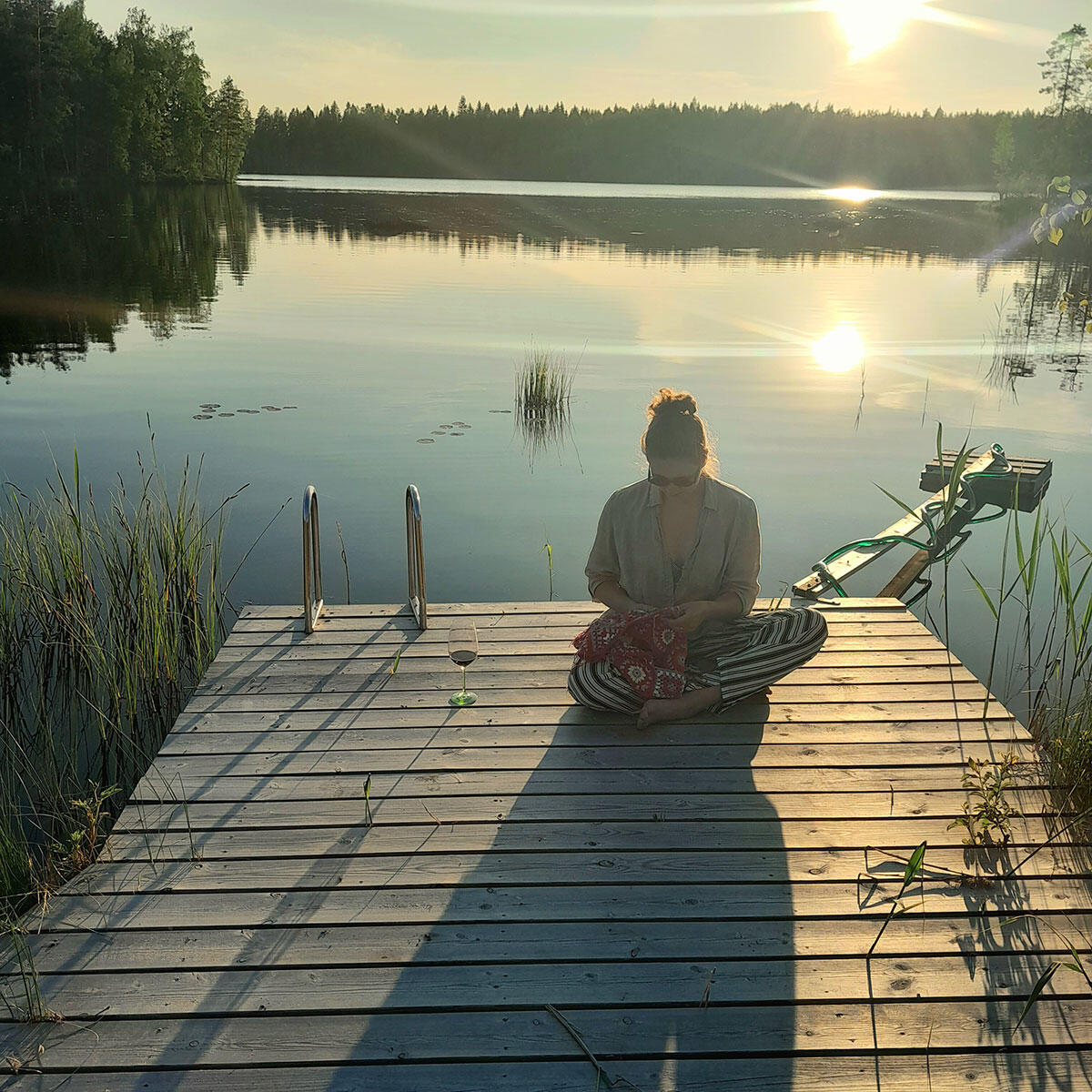 Dea knitting her contemporary colorwork designs in Finland.